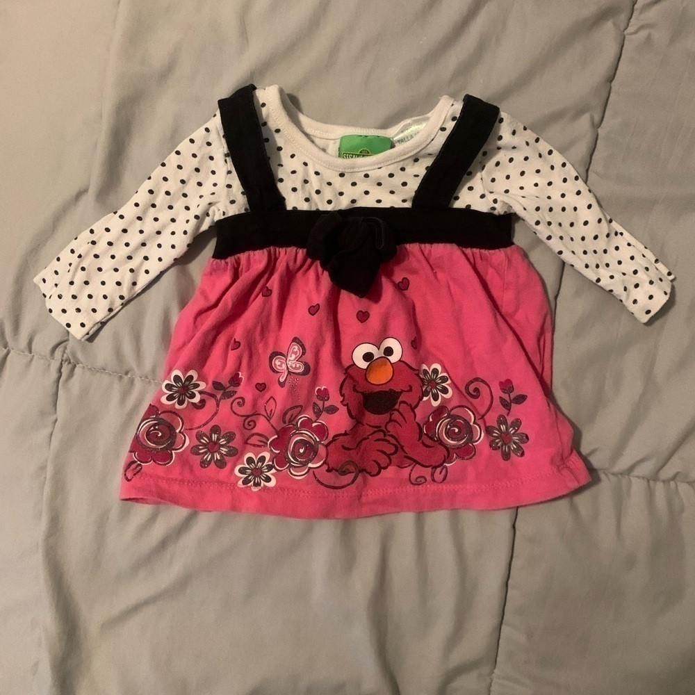Sesame Street Elmo Pink Polka Dot Long Sleeve Top Size 12 Month